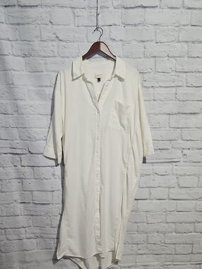 Universal Thread Off-White Midi Button-Up Shirt Dress